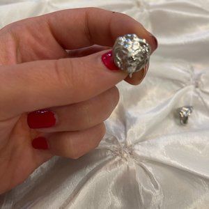 Vintage Silver Tone Lion Head Clip On Earrings